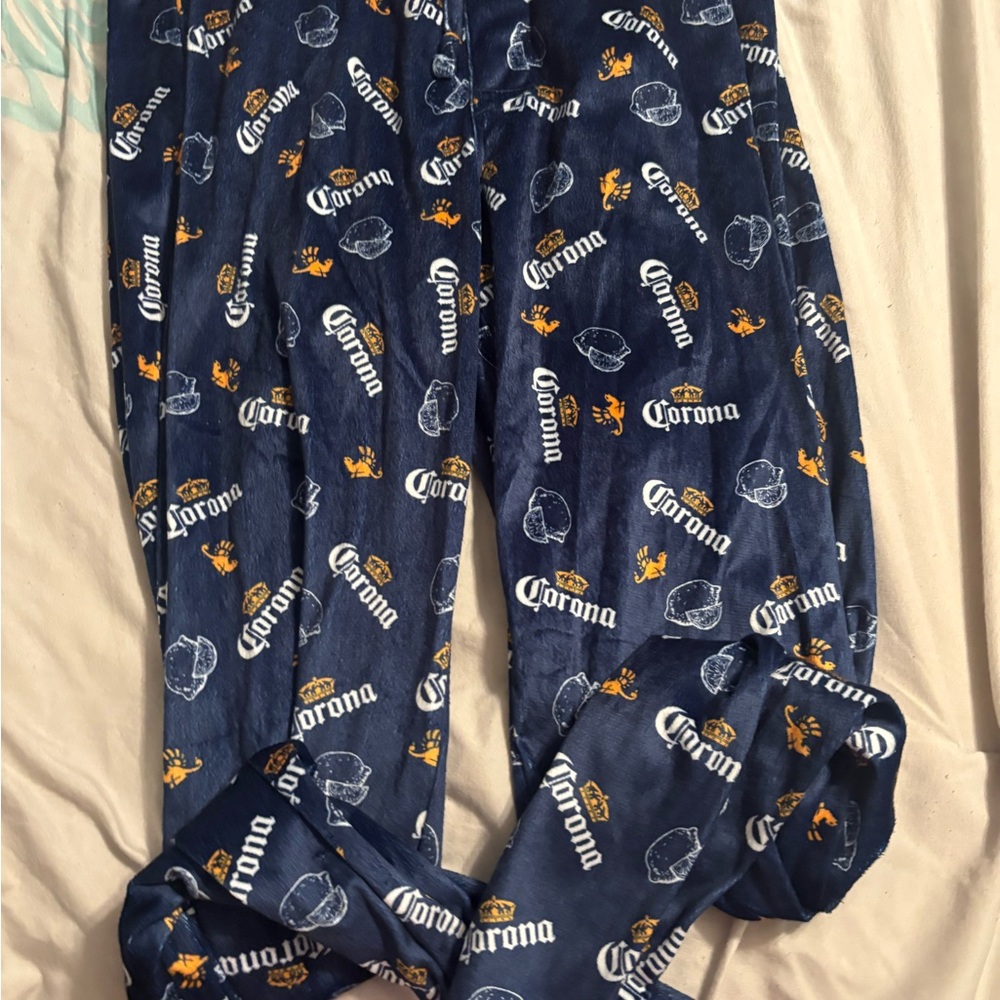 Corona Navy and Gold Pajama Bottoms with Logo Print